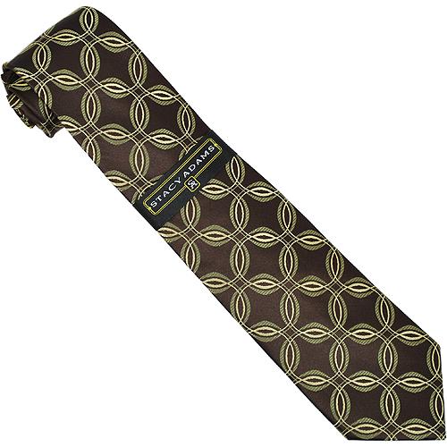 Stacy Adams Collection SA022 Brown / Olive / Canary Yellow Circular Design 100% Woven Silk Necktie/Hanky Set